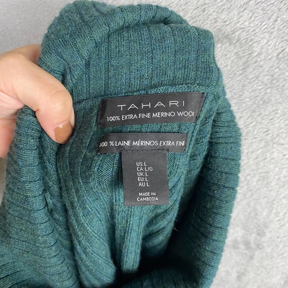 Tahari Womens Forest Green 100% Extra Fine Merino Wool Ribbed Sweater L - Picture 3 of 6